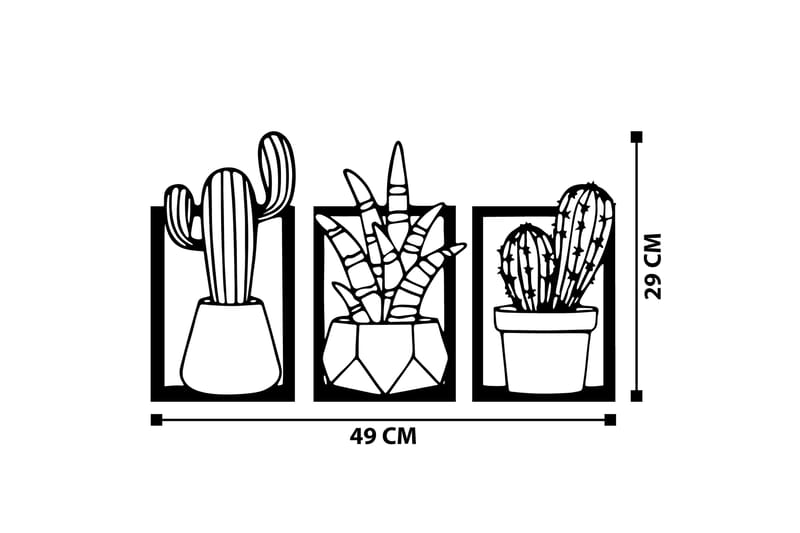 CACTI Väggdekor Svart - Plåtskylt