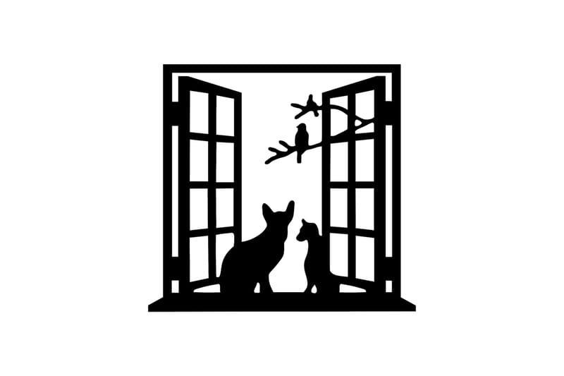 CAT IN THE WINDOW Väggdekor Svart - Plåtskylt