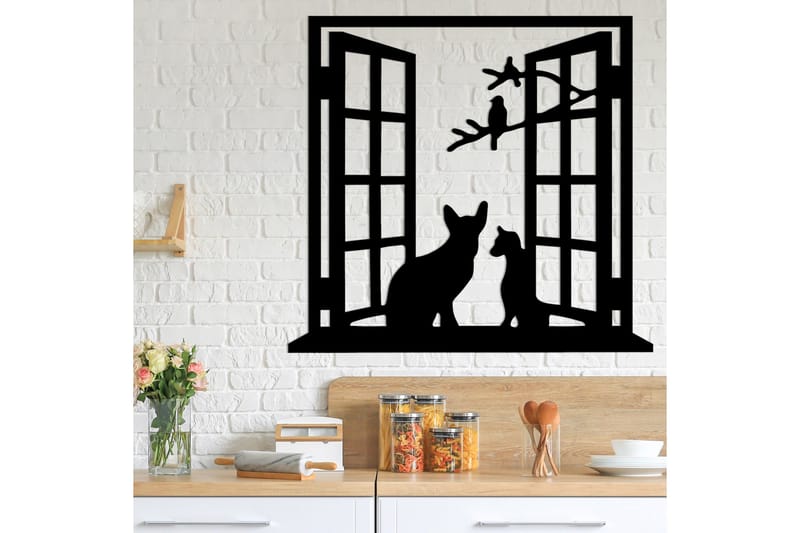 Cat In The Window Väggdekor - Svart - Inredning & dekor - Väggdekor - Skyltar - Plåtskylt