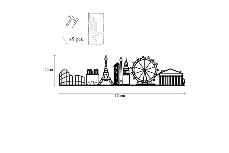 EUROPEAN CITIES SKYLINE Väggdekor Svart - Inredning & dekor - Väggdekor - Skyltar - Plåtskylt