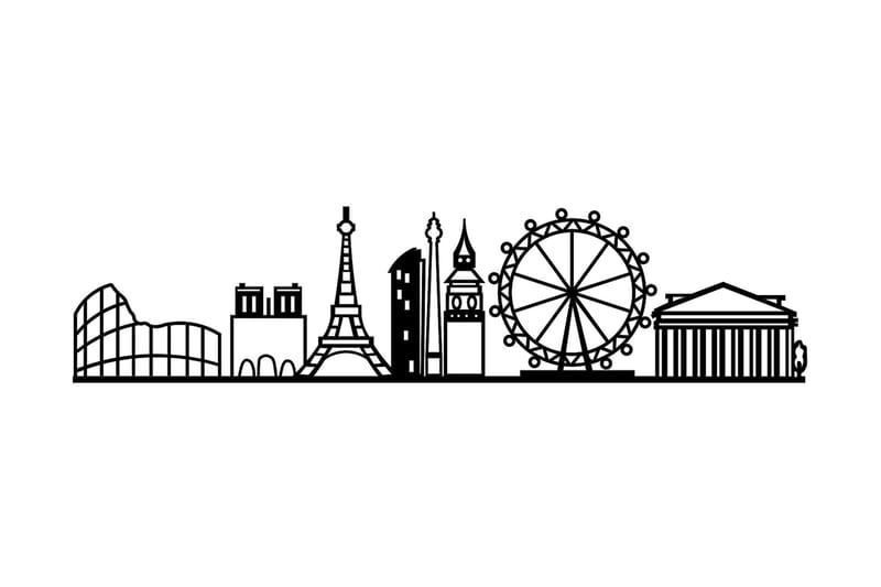 EUROPEAN CITIES SKYLINE Väggdekor Svart - Inredning & dekor - Väggdekor - Skyltar - Plåtskylt