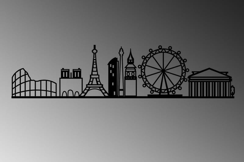 European Cities Skyline Väggdekor - Svart - Inredning & dekor - Väggdekor - Skyltar - Plåtskylt
