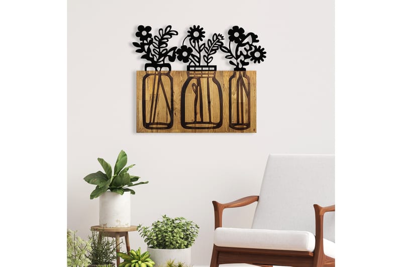 Flower 5 Väggdekor - Svart/Valnöt - Inredning & dekor - Väggdekor - Skyltar - Plåtskylt