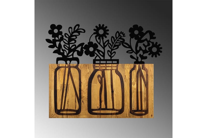 Flower 5 Väggdekor - Svart/Valnöt - Inredning & dekor - Väggdekor - Skyltar - Plåtskylt