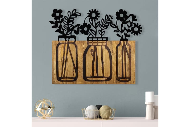 Flower 5 Väggdekor - Svart/Valnöt - Inredning & dekor - Väggdekor - Skyltar - Plåtskylt