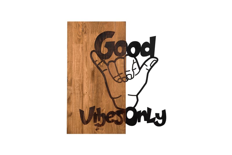 GOOD VIBES Väggdekor Svart/Valnöt - Inredning & dekor - Väggdekor - Skyltar - Plåtskylt