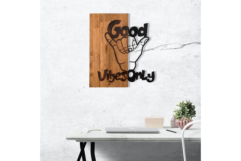 GOOD VIBES Väggdekor Svart/Valnöt - Inredning & dekor - Väggdekor - Skyltar - Plåtskylt
