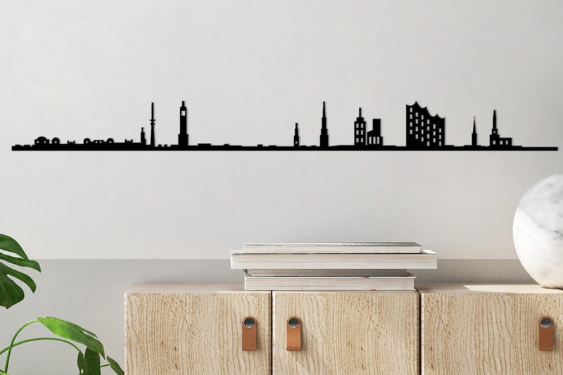 Hamburg Skyline Väggdekor, Svart