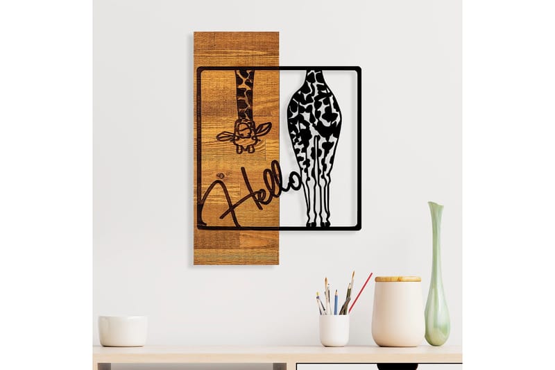 Hello Väggdekor - Svart/Ljus Valnöt - Inredning & dekor - Väggdekor - Skyltar - Plåtskylt