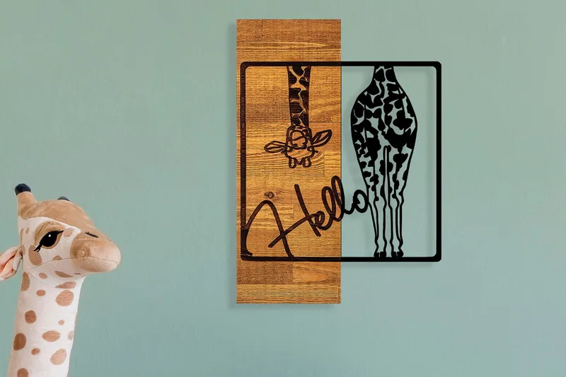 Hello Väggdekor, Svart/Ljus Valnöt