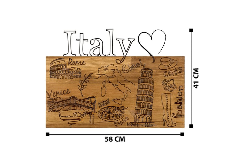 I Love You Italy Väggdekor - Svart/Valnöt - Inredning & dekor - Väggdekor - Skyltar - Plåtskylt