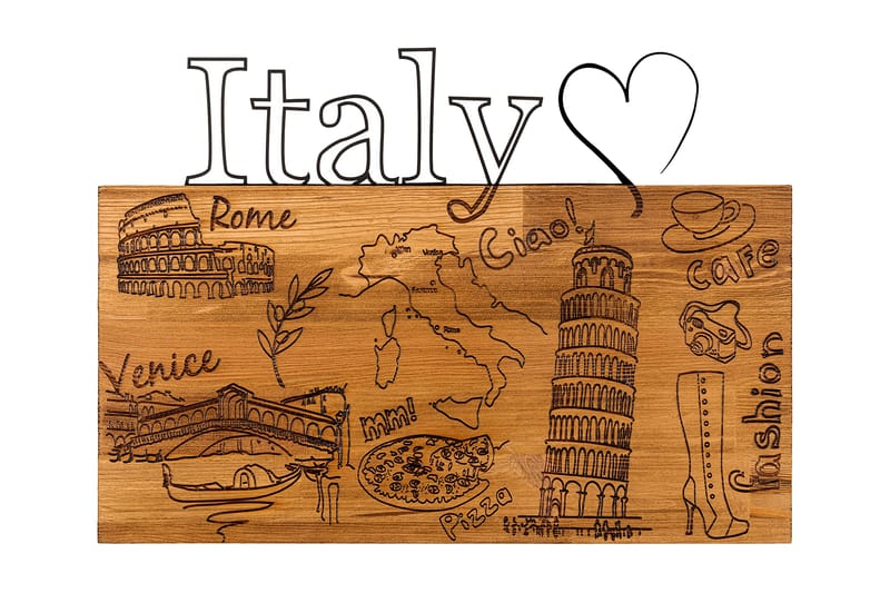 I LOVE YOU ITALY Väggdekor Svart/Valnöt - Inredning & dekor - Väggdekor - Skyltar - Plåtskylt