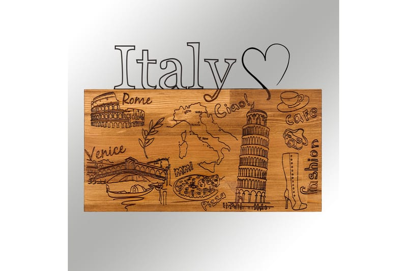 I Love You Italy Väggdekor - Svart/Valnöt - Inredning & dekor - Väggdekor - Skyltar - Plåtskylt