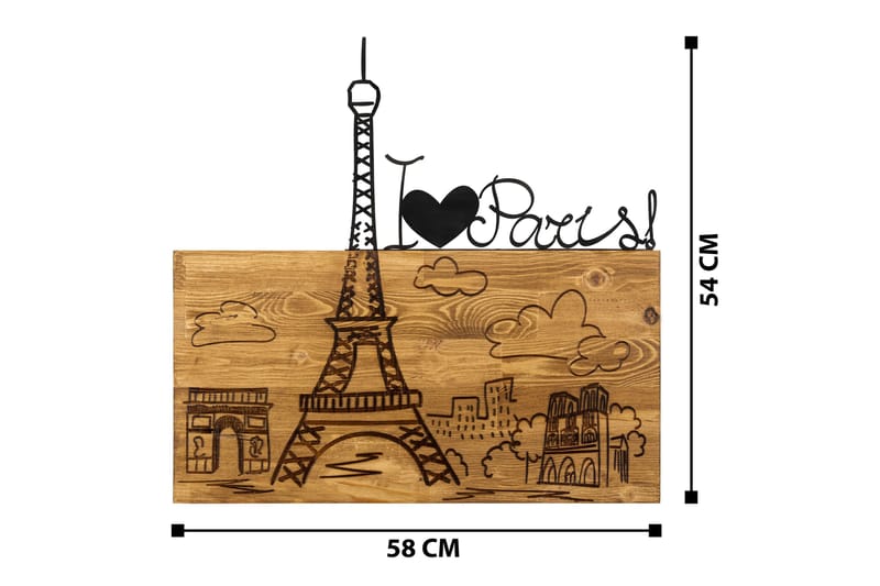 I Love You Paris Väggdekor - Svart/Valnöt - Inredning & dekor - Väggdekor - Skyltar - Plåtskylt
