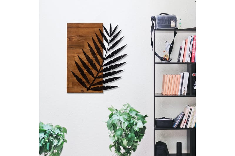 Leaf 3 Väggdekor - Svart/Valnöt - Inredning & dekor - Väggdekor - Skyltar - Plåtskylt