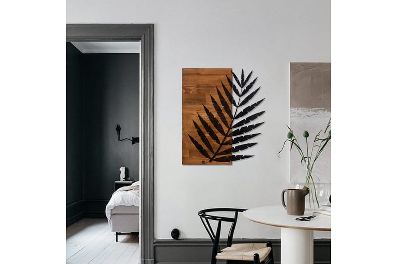Leaf 3 Väggdekor - Svart/Valnöt - Inredning & dekor - Väggdekor - Skyltar - Plåtskylt