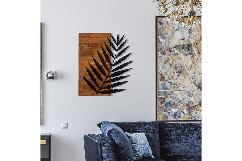 Leaf 3 Väggdekor - Svart/Valnöt - Inredning & dekor - Väggdekor - Skyltar - Plåtskylt