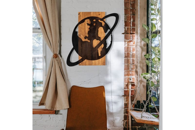 Planet Wooden Accessory Väggdekor - Svart/Valnöt - Inredning & dekor - Väggdekor - Skyltar - Plåtskylt