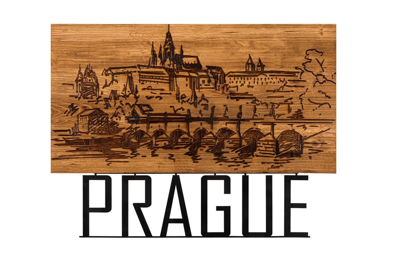 PRAGUE Väggdekor Svart/Valnöt - Inredning & dekor - Väggdekor - Skyltar - Plåtskylt