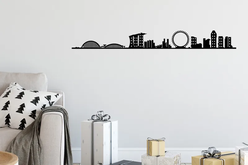 Singapore Skyline Väggdekor, Svart