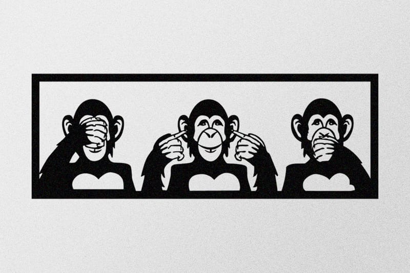 THREE MONKEYS L Väggdekor Svart - Plåtskylt