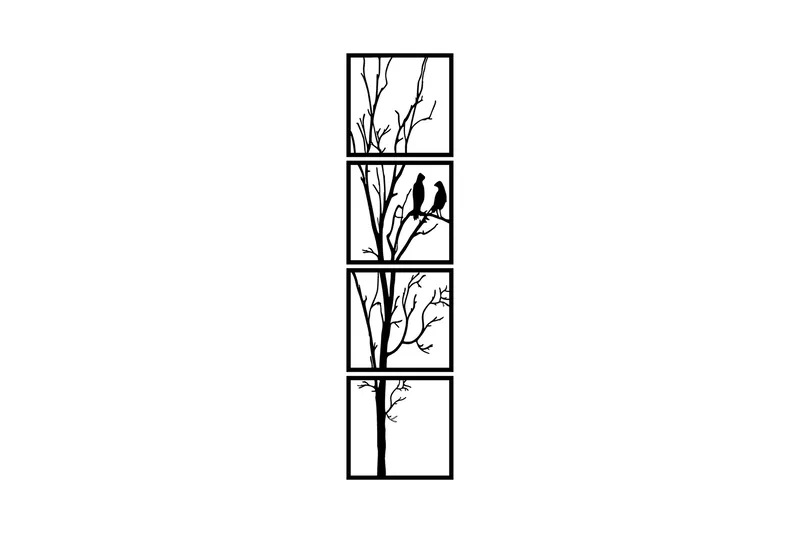 Tree And Birds 30 cm Väggdekor, Svart