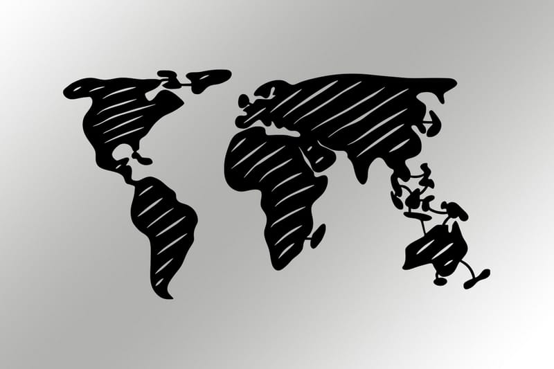 WORLD MAP 10 Väggdekor Svart - Plåtskylt