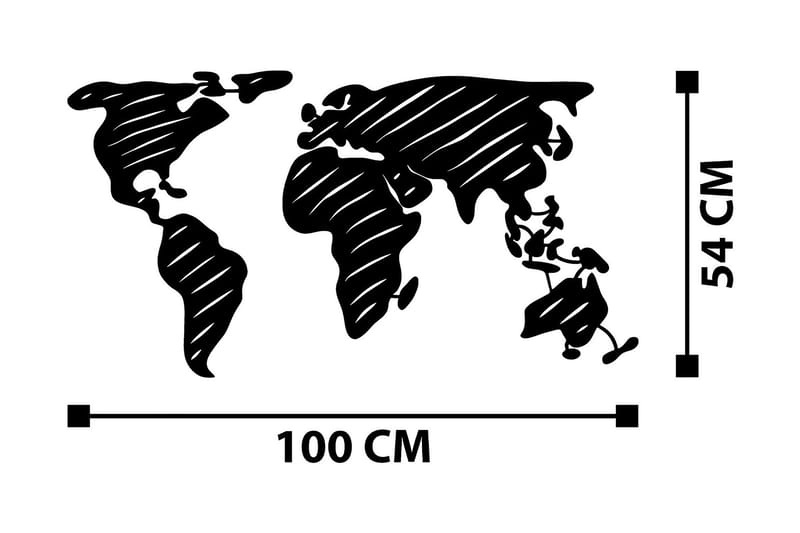 WORLD MAP 10 Väggdekor Svart - Plåtskylt