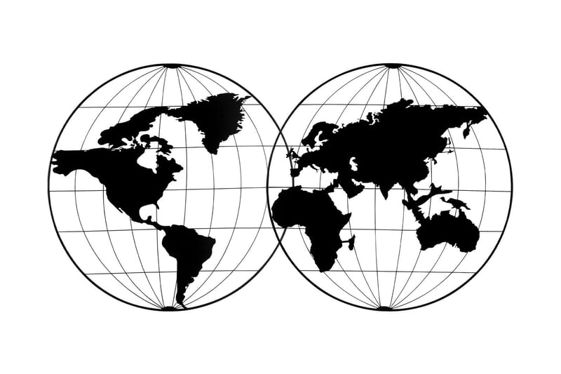 WORLD MAP 18 Väggdekor Svart - Plåtskylt
