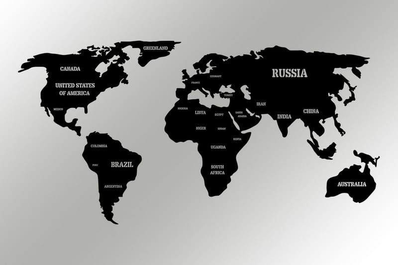 WORLD MAP 3 Väggdekor Svart - Plåtskylt