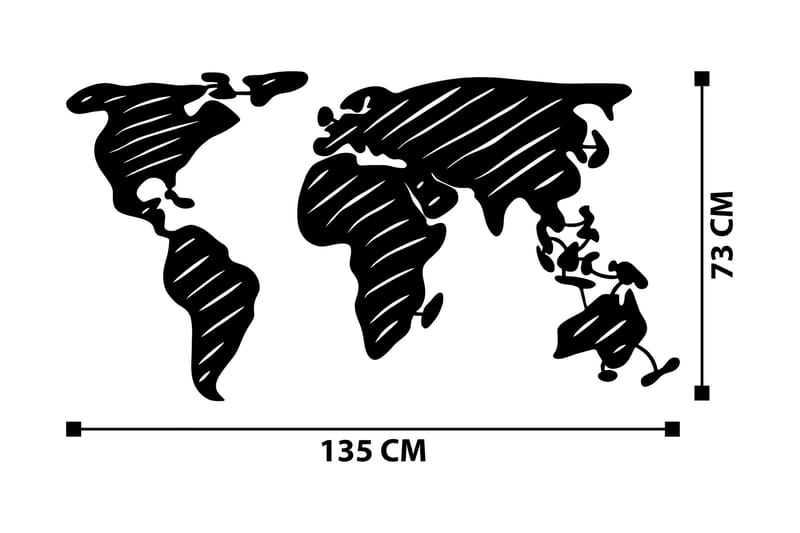 WORLD MAP 9 Väggdekor Svart - Plåtskylt