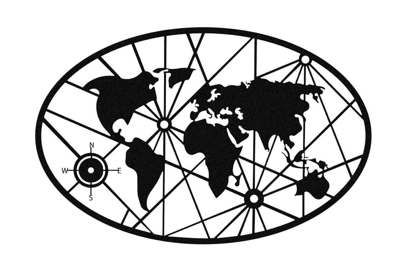 WORLD MAP Medium Väggdekor Svart - Plåtskylt
