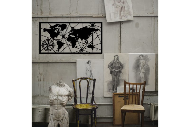 World Map Medium Väggdekor - Svart - Inredning & dekor - Väggdekor - Skyltar - Plåtskylt