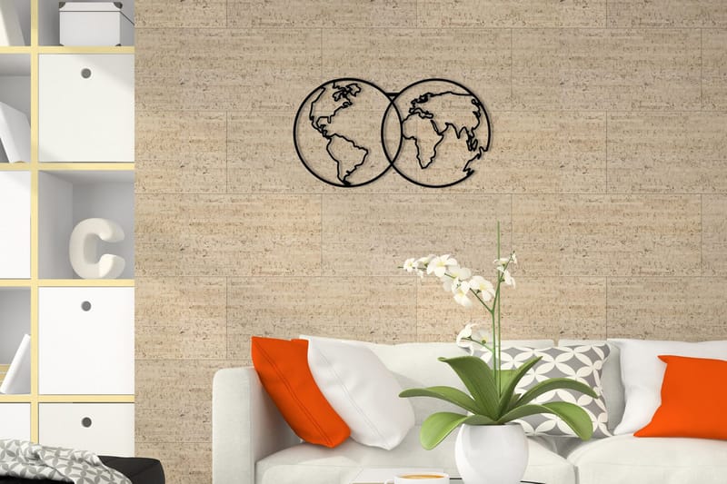 World Map Metal Decor 10 Väggdekor, Svart