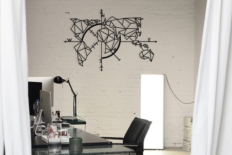 World Map Metal Decor 2 Väggdekor, Svart