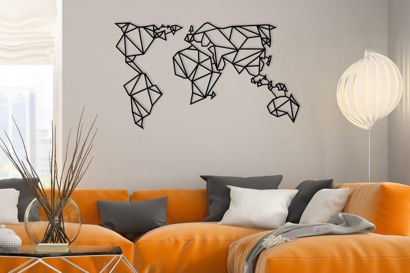 World Map Metal Decor 4 Väggdekor, Svart