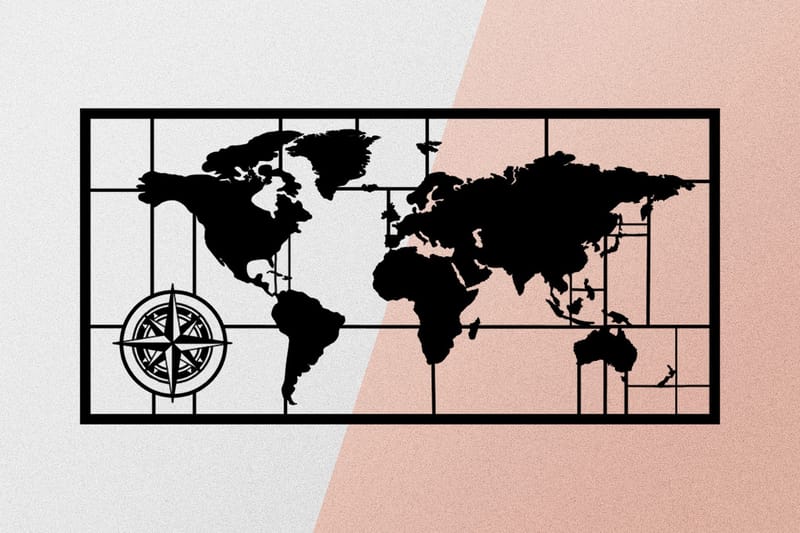 WORLD MAP METAL DECOR 7 Väggdekor Svart - Inredning & dekor - Väggdekor - Skyltar - Plåtskylt