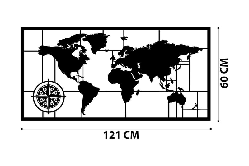 WORLD MAP METAL DECOR 7 Väggdekor Svart - Plåtskylt