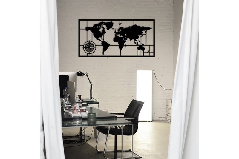 WORLD MAP METAL DECOR 7 Väggdekor Svart - Inredning & dekor - Väggdekor - Skyltar - Plåtskylt