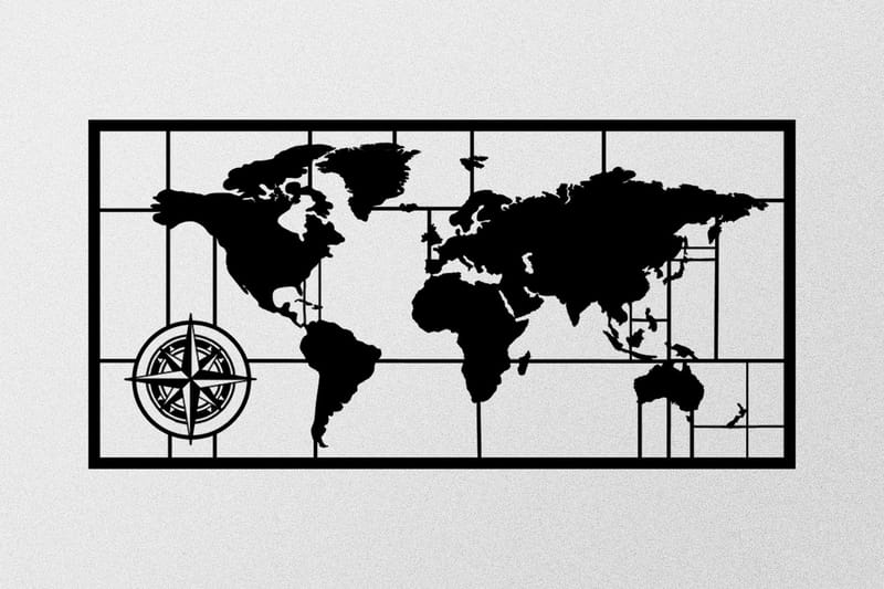 WORLD MAP METAL DECOR 7 Väggdekor Svart - Inredning & dekor - Väggdekor - Skyltar - Plåtskylt
