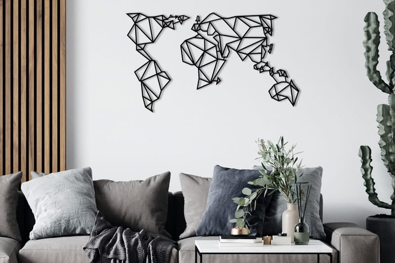 World Map Metal Decor Väggdekor, Svart