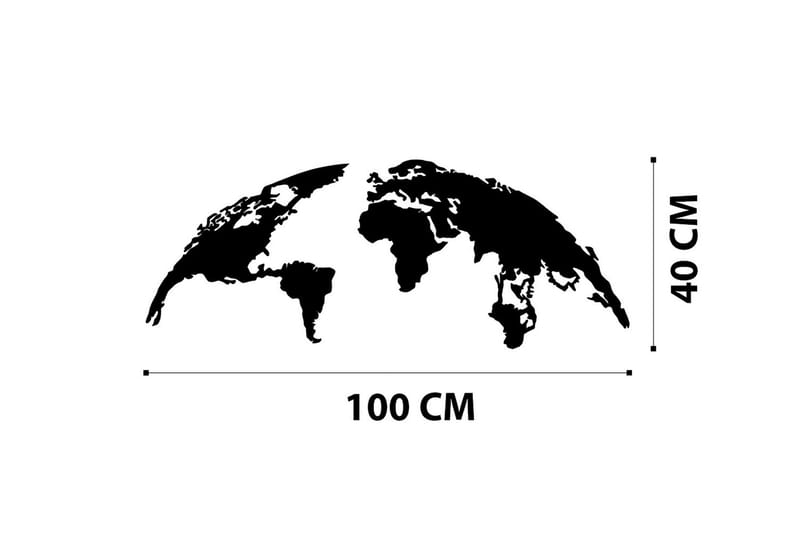 WORLD MAP SMALL 100 cm Väggdekor Svart - Plåtskylt