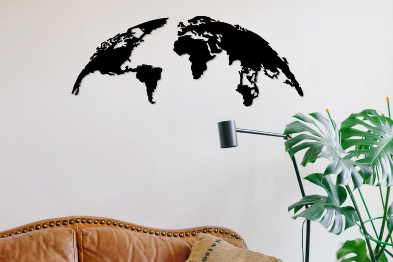 WORLD MAP SMALL 100 cm Väggdekor Svart - Inredning & dekor - Väggdekor - Skyltar - Plåtskylt