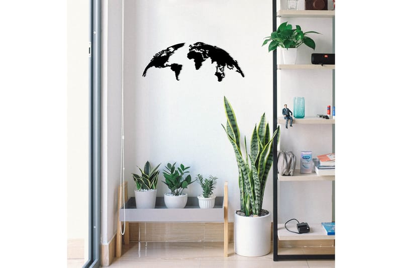 World Map Small 100 cm Väggdekor - Svart - Inredning & dekor - Väggdekor - Skyltar - Plåtskylt