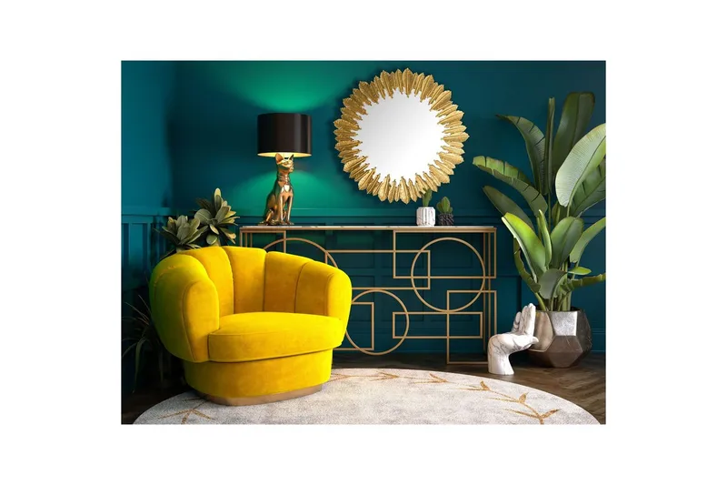 Spegel Wohnling Fjädrar metallram rund 68 cm modern - Inredning & dekor - Speglar - Väggspegel
