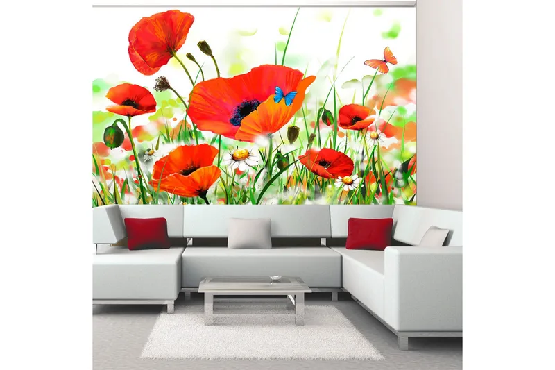Fototapet Country Poppies 350x270 - Artgeist sp. z o. o. - Inredning & dekor - Väggdekor - Tapeter & tapettillbehör - Fototapeter