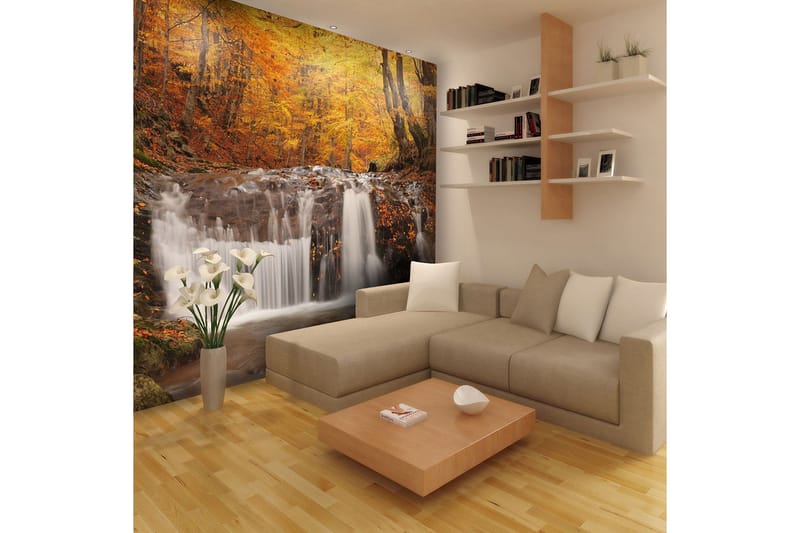 Fototapet Autumn Landscape Waterfall In Forest 200x154 - Artgeist sp. z o. o. - Inredning & dekor - Väggdekor - Tapeter & tapettillbehör - Fototapeter