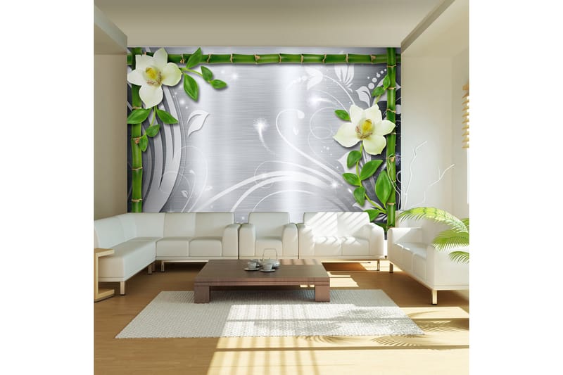 FOTOTAPET Bamboo And Two Orchids 200x140 - Artgeist sp. z o. o. - Inredning & dekor - Väggdekor - Tapeter & tapettillbehör - Fototapeter