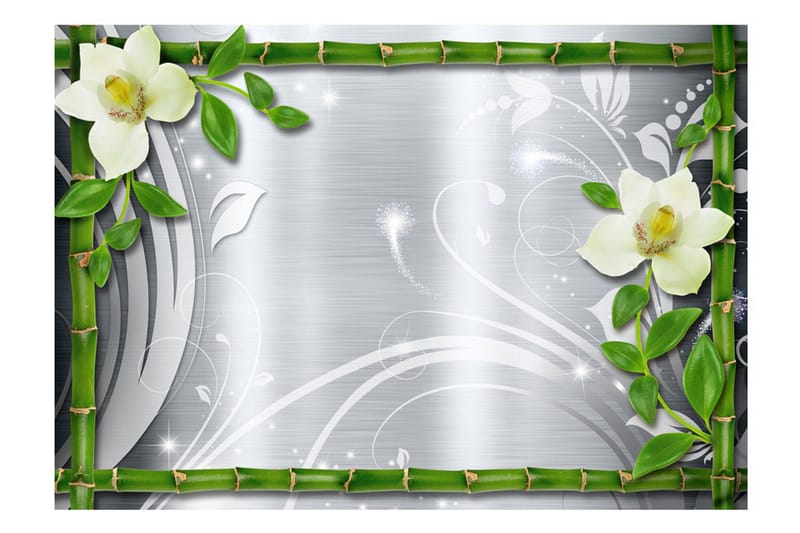 Fototapet Bamboo And Two Orchids 250x175 - Artgeist sp. z o. o. - Inredning & dekor - Väggdekor - Tapeter & tapettillbehör - Fototapeter