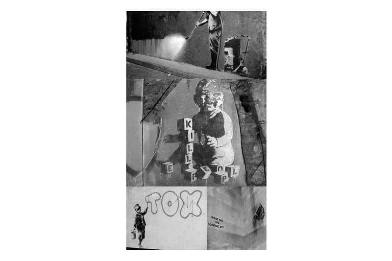 FOTOTAPET Banksy Grey Collage 50x1000 - Artgeist sp. z o. o. - Inredning & dekor - Väggdekor - Tapeter & tapettillbehör - Fototapeter